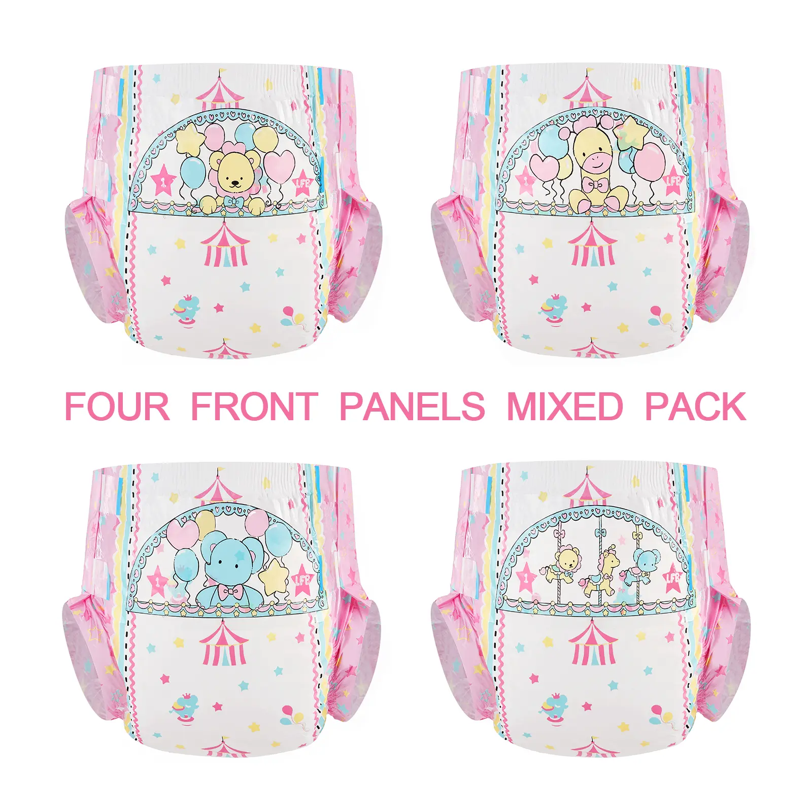 LITTLEFORBIG Adult Taped Briefs, Thick High Absorbency Diapers with Strong Plastic Backing for Overnight Protection, Assorted Circus Prints, 2-Pack, Adults, Large, Medium/Large, No, Unisex, Leak-Proof, High Absorption, Briefs With Tabs, Two Packs