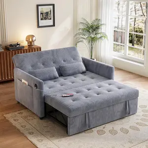Sofa Bed, 3-in-1 Loveseat Sleeper Sofa with Pull Out Bed, Pockets and USB, Modern 2 Seater Convertible Small Couch for Living Room Bedroom Apartment,Corduroy Comfy Couches