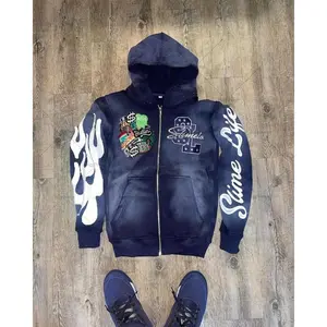 Retro Takashi Harajuku Fashion Brand Oversized Zipper Hoodie — Casual Loose Fit, Personalized Lettering, Colorful Design for Men