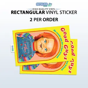 funny chucky rectangle vinyl sticker made with high quality vinyl