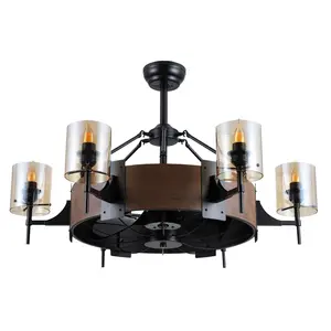 Kviflon 39.5" Farmhouse Ceiling Fan with Light Rustic Wood Caged Fandelier Quiet DC Motor 6 Speeds Remote Elegant Lighting Ambient Decoration Lamp-6038