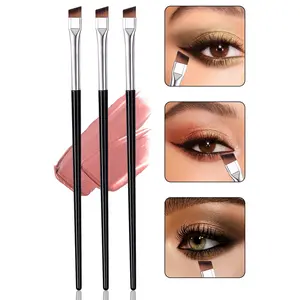 3pcs Sickle-shaped Ultra-thin Flat Brush Head Eyeliner Brush, Beveled Head Shadow Brush, Contouring Brush, Eye Detail Brush, Under-eye Brush, Professional Eye Makeup Tool, Cosmetic Brush Set