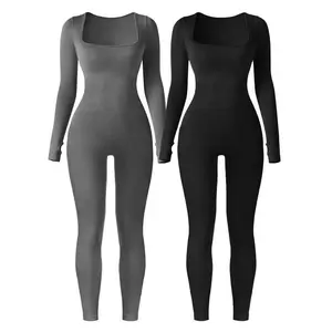 Long Sleeve Ribbed Seamless Jumpsuits Winter Overalls Womenswear（gift）