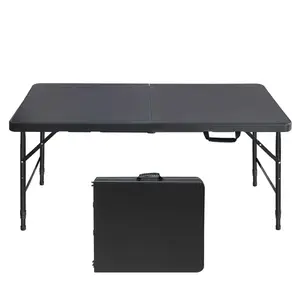 [4FT/6FT/8FT] Foldable Plastic Table – Portable White/Black Picnic & Dining Table with Handle, Ideal for Indoor & Outdoor, Camping, Party, Kitchen Use