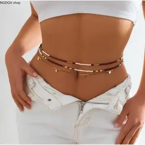 Women's 3-Pcs Colorblock Adjustable Waist Chain Set - Waist Beads, Unisex Boho African Belly Chain, Funky Unique Costume Jewelry, Multicolor Seed Beads, Ideal for Beach Vacations, Summer Outfits