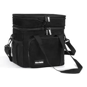 Tirrinia Large Lunch Bag for Women/Men -Insulated Double Deck Leakproof Lunch Box - Reusable Cooler Tote with Shoulder Strap for Travel, Office, and Picnic