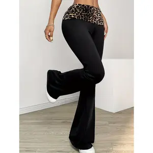 Patchwork Color-blocked Flared Pants with Contrast Waistband