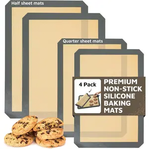 Silicone Baking Mat Nonstick 2 Half and 2 Quarter Size - 1/4 Silicone Cookie Sheets for Baking Macaron Cookie Set of 2-2 Pack Thick Heavy Duty Reusable Mats Half Sheet for Kitchen Counter