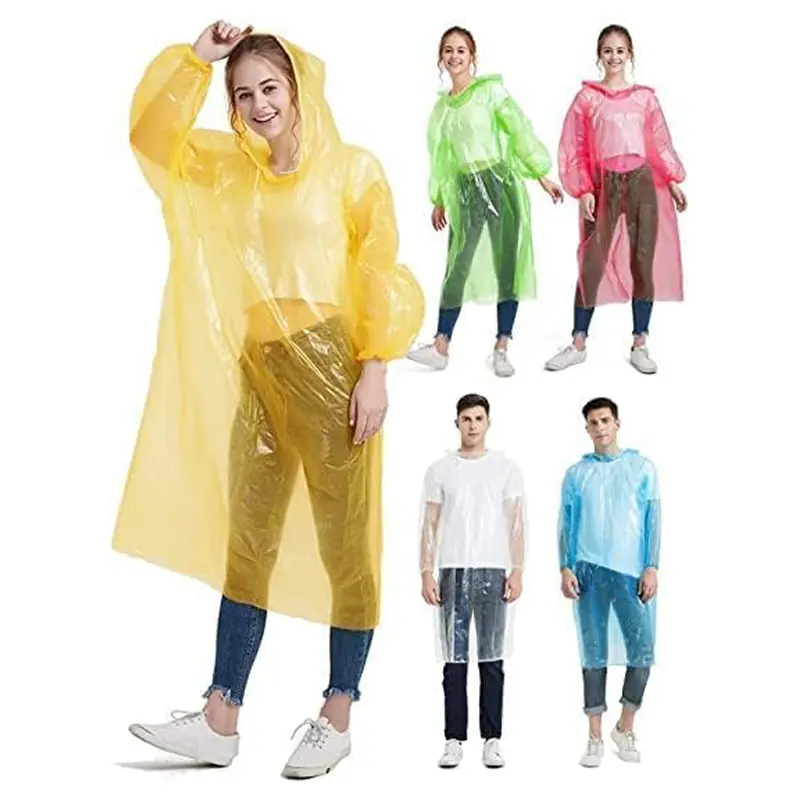 Unisex Adult 2Pcs Disposable Hooded Rain Poncho - Waterproof, Lightweight, Foldable, Portable, 90cm/35.43in Clip-In, for Outdoor Music Festival, Sports Events Emergencies, Hooded Poncho
