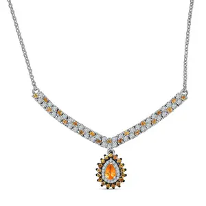 Garnet and Moissanite 2.35 ctw Kindled Curve Necklace 18 Inches in Rhodium Over Sterling Silver Christmas Gifts