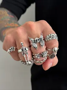 Men's Punk Style Silver Color Skull Ring Set, 9 Piece Vintage Jewelry Collection, Party Daily Holiday Gift, All Seasons Wear