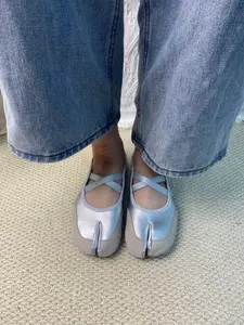 Women's French Cross Strap Pig-Toe Flat Shoes, Rubber, Genuine Leather Mary Jane Ballet Flats, slip on flats, PU Leather Flats, Comfortable Casual Footwear, Cute Fashion Design