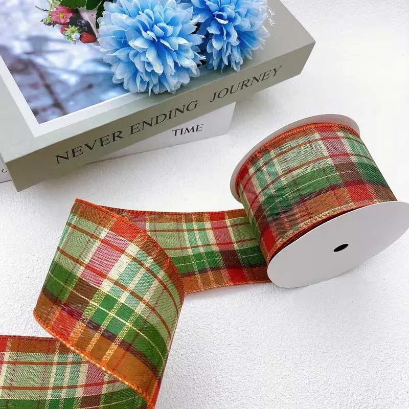 10Y/ 6.3CM/ 2.48IN, Premium Gingham Ribbon Suitable for Festive Decorations, Wrapping Gifts, Christmas Packaging, Wreaths, Bow Embellishments, And Thanksgiving Decor