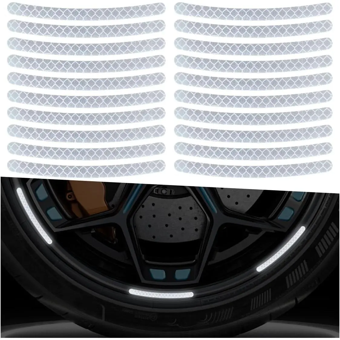 20PCS PVC Car Wheel Reflective Sticker Set - Anti-Scratch Automotive Rim Stripe Tape, Night Safety Warning Decoration, Trendy Vehicle Accessory for Car, Truck