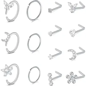 18G Nose Rings for Women Nose Rings Studs Stainless Steel L-Shaped Nose Studs Screw Nose