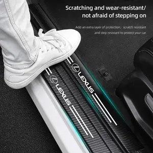 5Pcs Car Door Threshold Protector Stickers Carbon Fiber Leather Sill Scuff Cover Anti Scratch Decal Accessories, Car Door Trim Sticker For Lexus LS LC RZ IS350 ES300 GS350 CT200h GX460 LX570 RX500h NX300 UX260 LM300 RC350 Car Decals