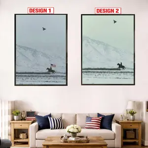 [ No Frame ] American Flag Cowboy On Horse Wall Art., Freedom B2 Poster, Vintage Patriotic Western Print, Home Decor Made In USA