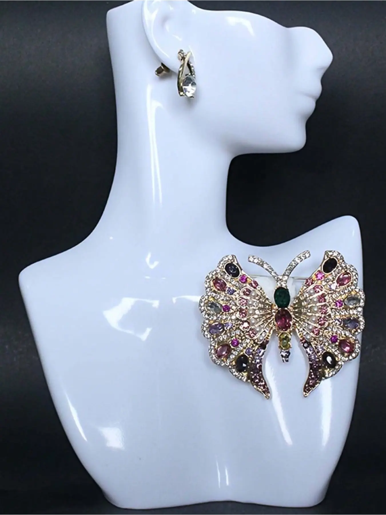 1PC classic heavy industrial crystal butterfly gorgeous brooch pin, vintage unisex medium-sized exquisite insect badge, Fashion Accessory Brooch Pin Clip