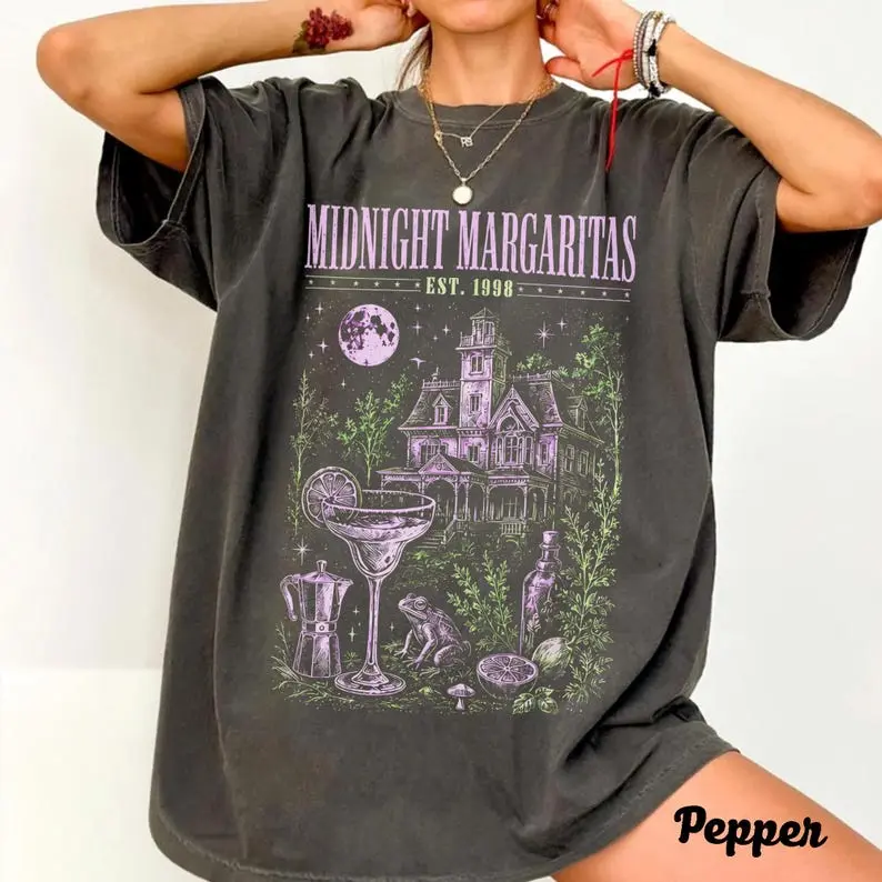 Midnight Margaritas Comfort Colors Shirt, Witchy Cocktail Graphic Tee, Retro Halloween T-Shirt, Spooky Season Fall Apparel, Magical Autumn Gift