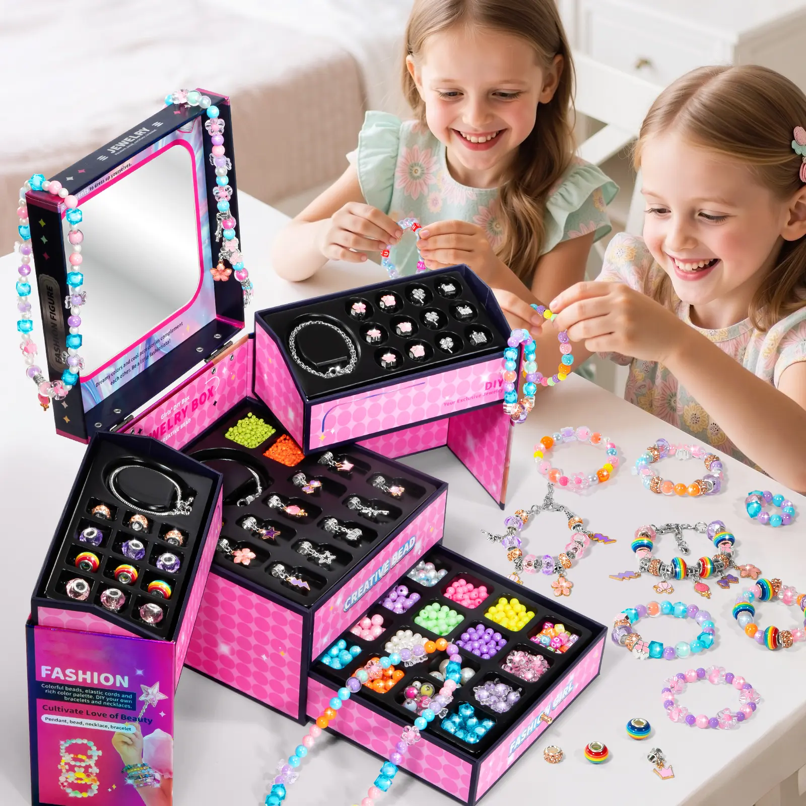 Kids' Princess DIY Jewelry Making Kit - Acrylic Beads Mix, Cute Charms Making Supplies, Stackable Components for Bracelet-Necklace Crafts, Ideal Birthday or Christmas Gift for Girls
