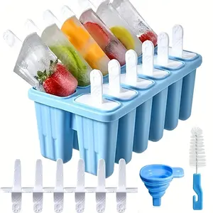 1PC 10-compartment silicone popsicle mold, comes with reusable sticks, funnel, and cleaning brush, easy to release the popsicles - ideal for making homemade popsicles, fruit ice bars, and party desserts, Kitchen