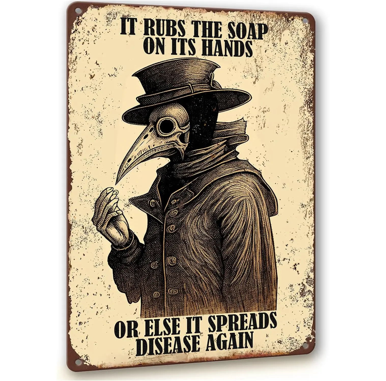 Gothic Vintage Metal Aluminium Bathroom Wall Art Sign, Fun Hand Washing Plague Decor, 8x12 in Home Decor Plaque, Vintage Metal Sign