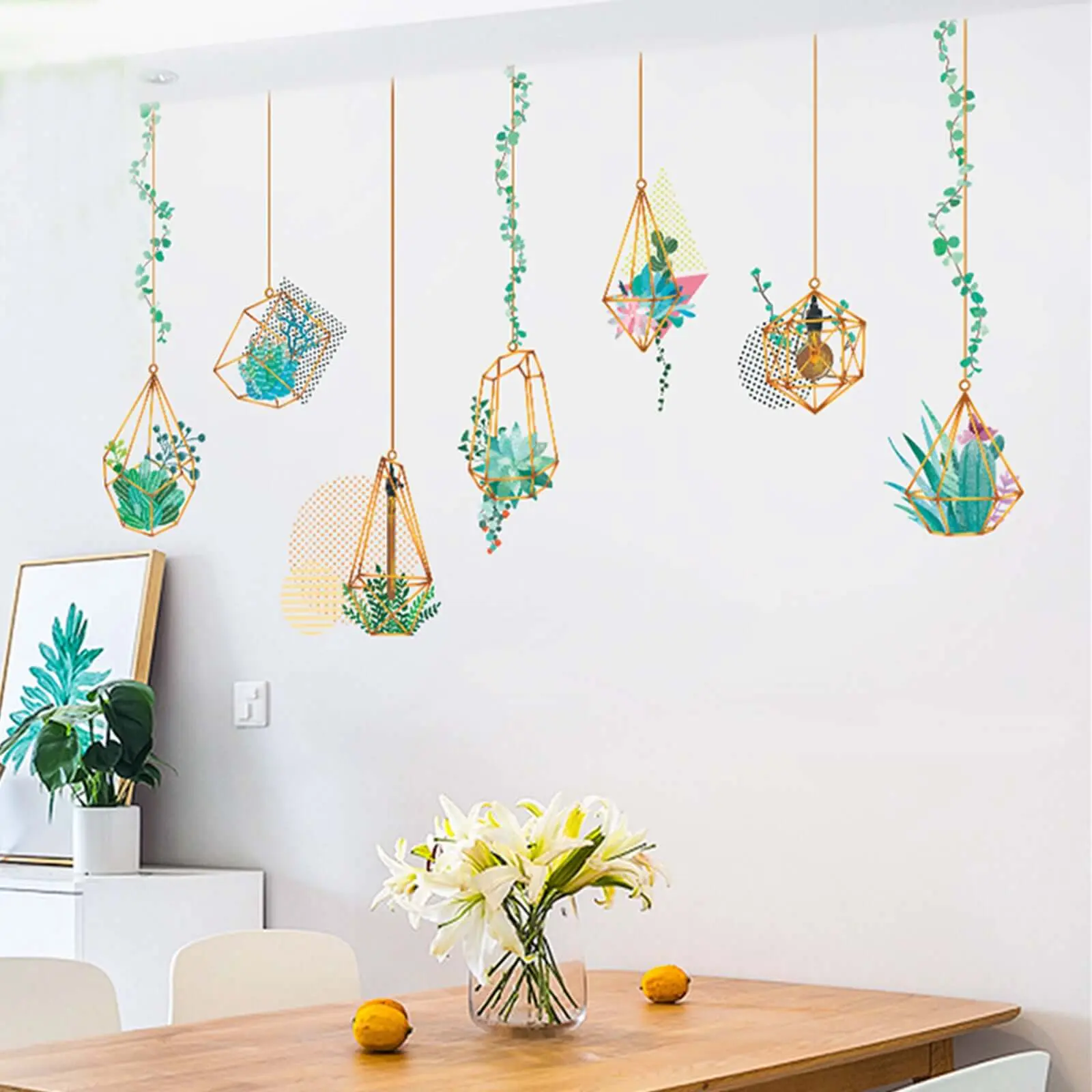 Hanging Terrarium Plants Bulbs Adhesive Stickers - Removable Wall Decals, Renter-Friendly Peel-and-Stick Sticker Deco for House Garden, Apartment Decorating
