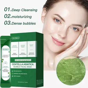HUNMUI Centella Asiatica Bubble Facial Mask 10-Minute Deep Cleansing Oil Control Blackhead Removal Repair Gentle Matte for Sensitive Skin Hydrating Lightweight Cica Daily Smoother Hyaluronic Acid 12 Pcs / Box Moisturizing Hydrate Bubble Face Mask