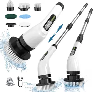 Electric Spin Scrubber Cordless Cleaning Brush with 9 Brush Heads for Bathroom Shower Bathtub Glass Car Cleaning Household Necessities 3 Speeds IPX4 Waterproof 24cm Handheld Size
