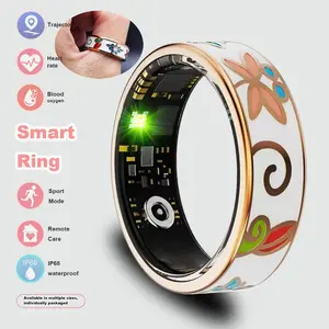 enamel flower smart ring, Wearable, monitors blood pressure, blood oxygen, sleep, and exercise, IP68 waterproof, fitness tracker, sports ring/daily wear/party/women's ring, jewelry ring, fashion accessory ring for women