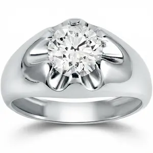 Mens 1 1/2ct Diamond Solitaire Belcher Wedding Ring 14k Gold Lab Grown