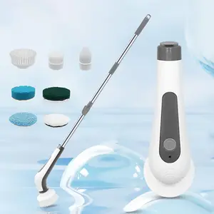Electric cleaning brush with long handle, multi-functional telescopic, waterproof, bathtub, fish tank brush, kitchen dishwashing pot electric brush