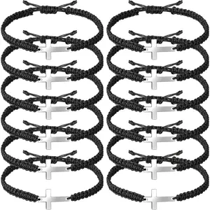 12 count Friendship Cross Bracelet Bulk for Women Men  Christian Handmade Adjustable String Nylon Rope Braided Matching Bracelet for Graduation Baptism BFF Lucky Gifts