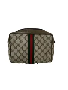 Pre-owned GUCCI Leather Cosmetic Bag GG Supreme Brown Cosmetic Bag
