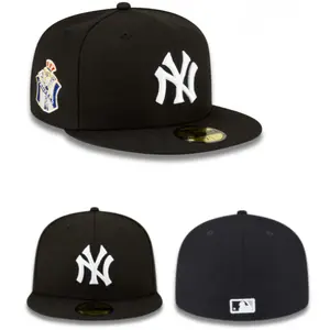 New Era New York Yankees 59FIFTY Fitted Baseball Cap – Black Flat Brim Hat with White NY Logo, Classic MLB New Era Style, Premium Streetwear Cap for Men & Women