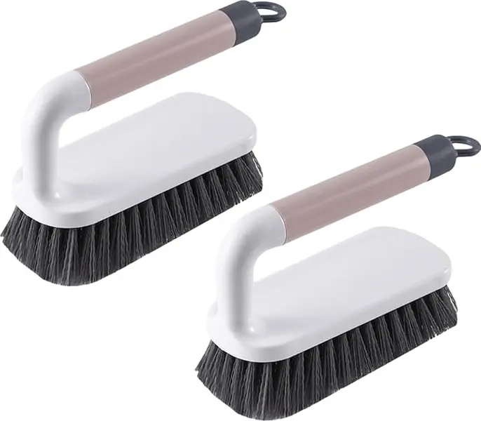 Scrub Brush Heavy Duty Cleaning Brushes for Shower, Bathroom, Carpet, Kitchen & Bathtub - 2 Pack in Pink with Handle