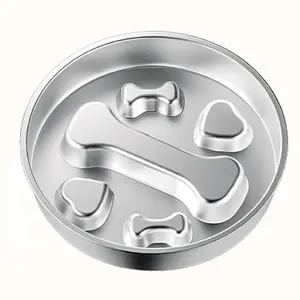 Slow Feeder Dog Stainless Steel Metal Pet Food Bowl with Non-slip Base for Small & Medium Breed Bloat Stop Dishwasher Safe