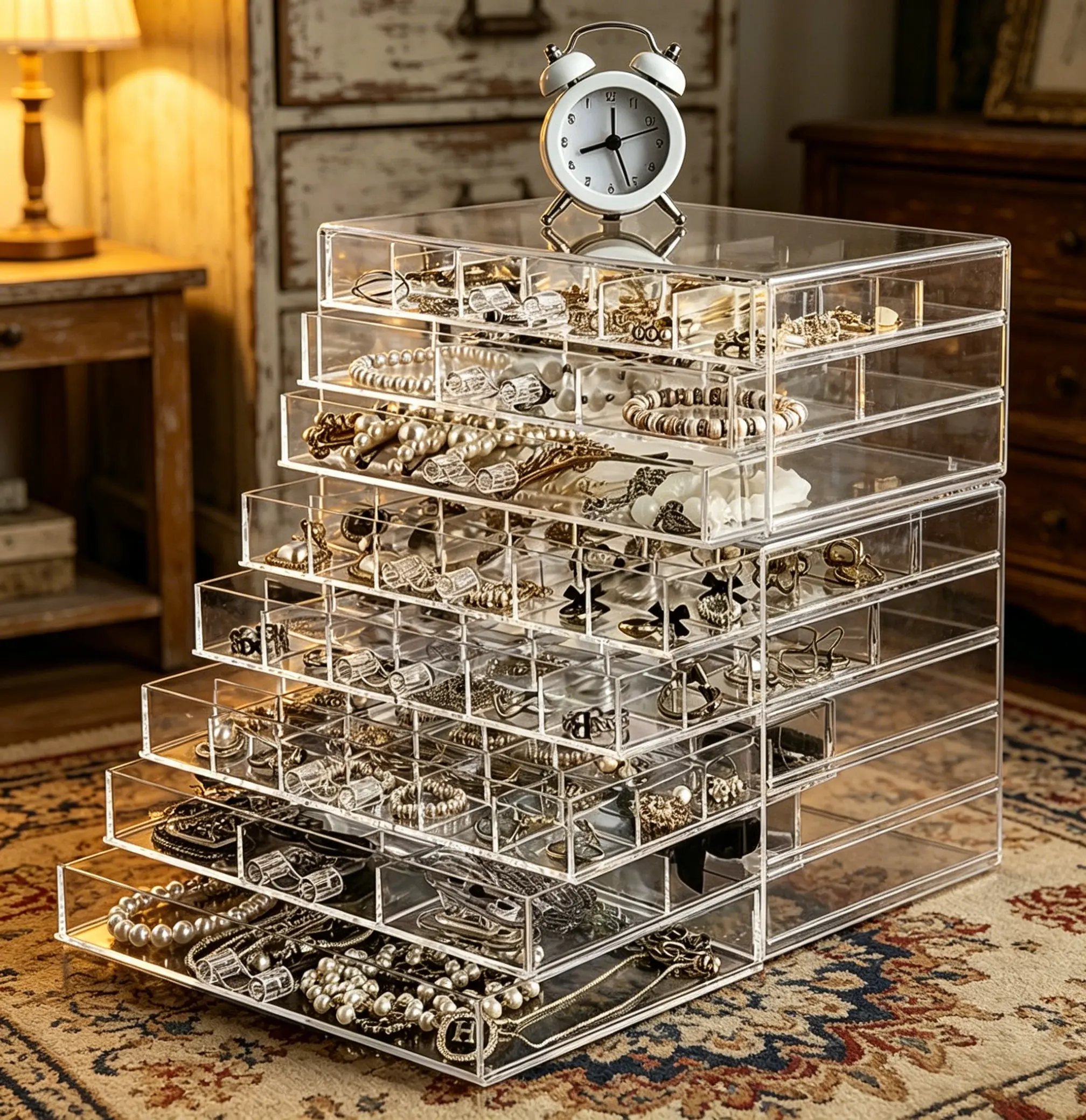 1PC Clear Multi-Layer Plastic Jewelry Box, Dustproof Large Capacity Display Organizer, Transparent Storage Case for Earrings, Rings, Necklaces, Bracelets, Home Use  trinket box