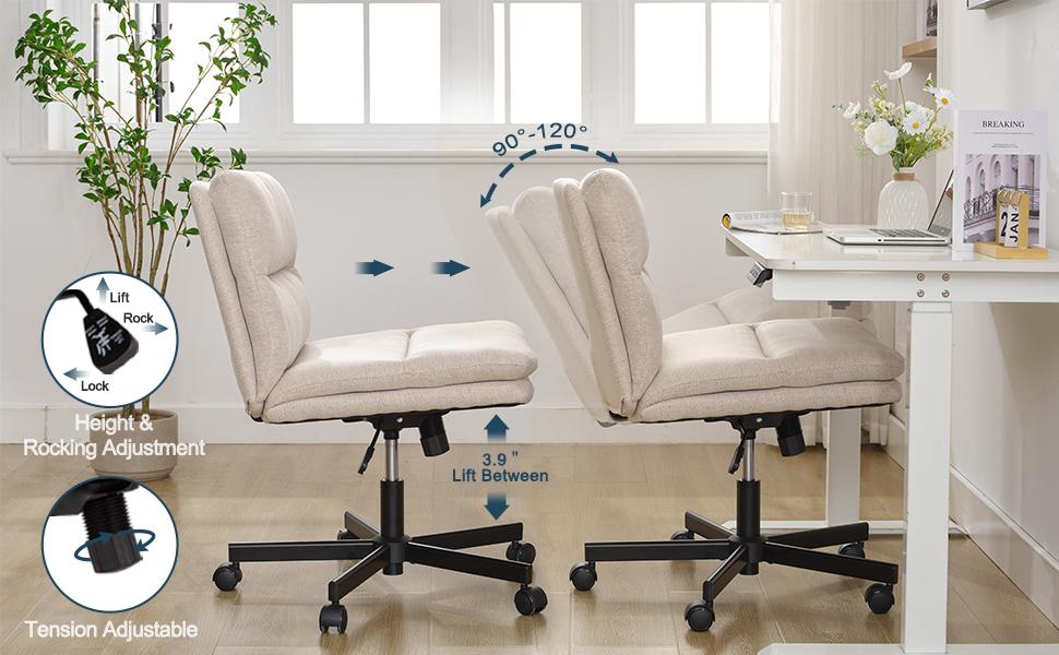 Okeysen Armless Criss Cross Desk Chair with Wheels - Wide Seat, Height-Adjustable, 360-Degree Swivel, Comfy Cross-Legged Task Chair for Home Office, Vanity, Beige Okeysen Armless Criss Cross Desk Chair with Wheels - Wide Seat, Height-Adjustable, 360-Degree Swivel, Comfy Cross-Legged Task Chair for Home Office, Vanity, Beige
