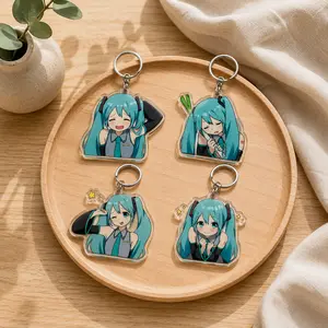 Blue Twin Tail Anime Acrylic Keychain, Cute Vocal Girl Charm, Kawaii Manga Key Ring, Cartoon Bag Accessory, Gift for Anime Fans Friends