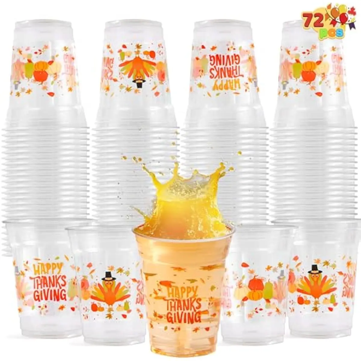 72 Pcs Thanksgiving Disposable Plastic Cups,12 OZ Pumpkin Maple Leaves Cups for Juice, Coffee and Hot/Cold Drinks, Thanksgiving Party Supplies, Fall Party Favor Decor