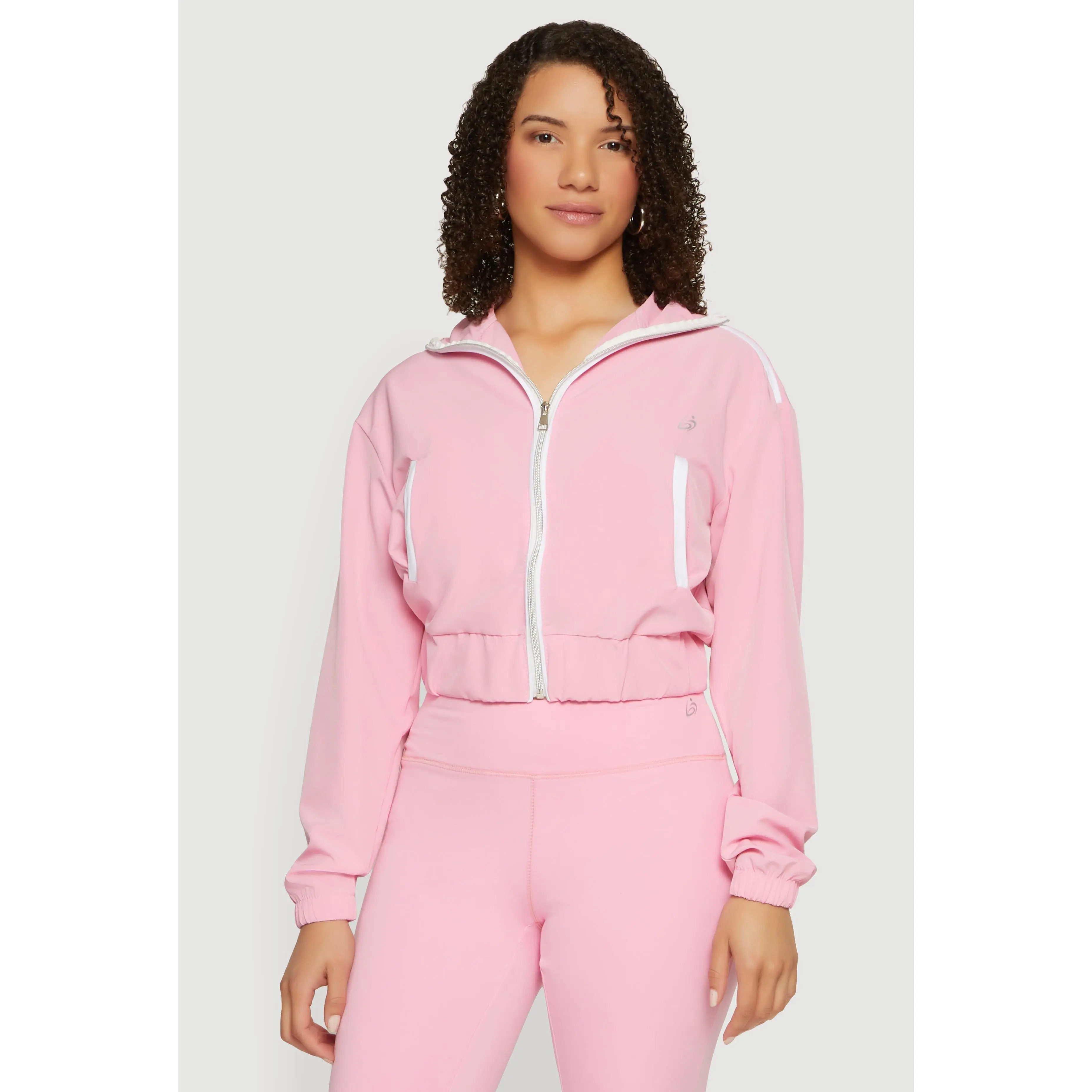 Contrast Trim Zip Front Cropped Track Jacket