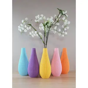 Modern Matte Bright Pastel Rippled Bud Vase | Desk Vase | Home Decor | Yellow | Sky Blue | Pink | Purple | Orange | Flower Vase