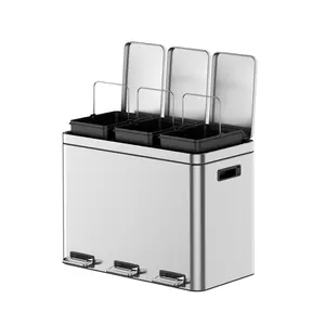 12 Gallon Stainless Steel 3 Compartment Trash Can - 3x4 Gal Recycling Bin with Soft-Close Lid, Fingerprint-Proof Kitchen & Office Waste Sorting Bin