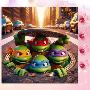 5D DIY Full Drill Round Diamond Painting - Diamond Art Kit Ninja Turtles Mosaic, Canvas - DIY Wall Decoration, Home Wall Decor, Suitable for Halloween and Christmas, Birthday and Anniversary Gifts