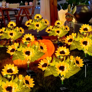 EVEDIOR 4-Pack Solar Outdoor Garden Decor Lights, solar garden lights with 7 sunflowers, suitable as a gift for mom, waterproof solar-powered landscape lights for yard, garden, patio, and also a gift for family . Lawn christmas decorations