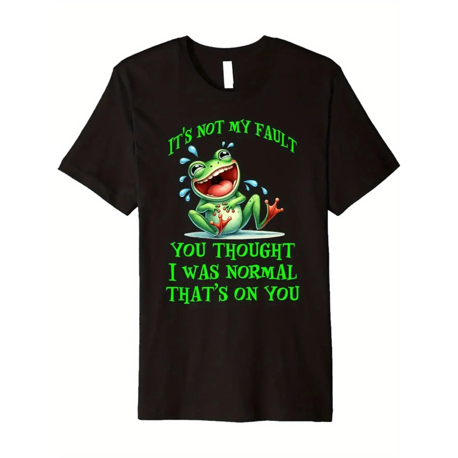 Men's Cotton Breathable Short-Sleeve Graphic T-Shirt - Funny Green Frog Poison Dart Design, "It's Not My Fault You Thought I Was Normal" Slogan, Soft Crewneck, Casual Regular Fit Black Tops (Matching Styles Available), Shortsleeve