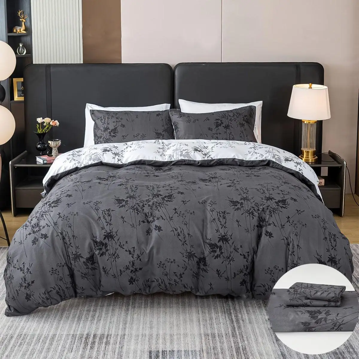 Colorblock Floral Print Duvet Cover Set, 3 Counts Including 1 Count Duvet Cover & 2 Counts Pillowcase without Filler, Bedding Supplies, Summer Gift Id