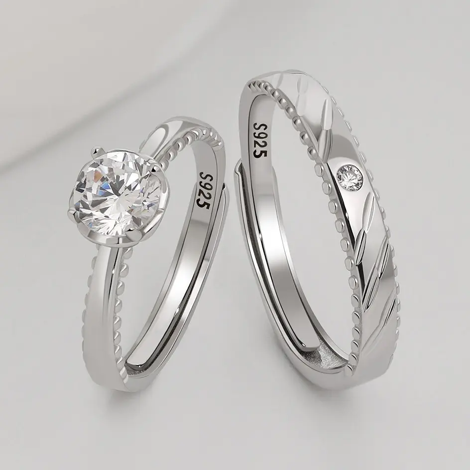 MEISSA Forever Radiant Love Couples' Rings S925 Sterling Silver Mens Womens Matching Diamond Wedding Band Size Adjustable Personalized Gift Engrave Promise Ring Minimalist Perfect Gift Women Couple Ring for Women Engagement Christmas Gifts Gift for Her