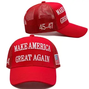 Trump 2024 45-47 Dark MAGA Trucker Hat Make America Great Again Slogan with USA Flag Adjustable Baseball Cap Mesh Snap Snapbackhats Truckerhat Quality Caps